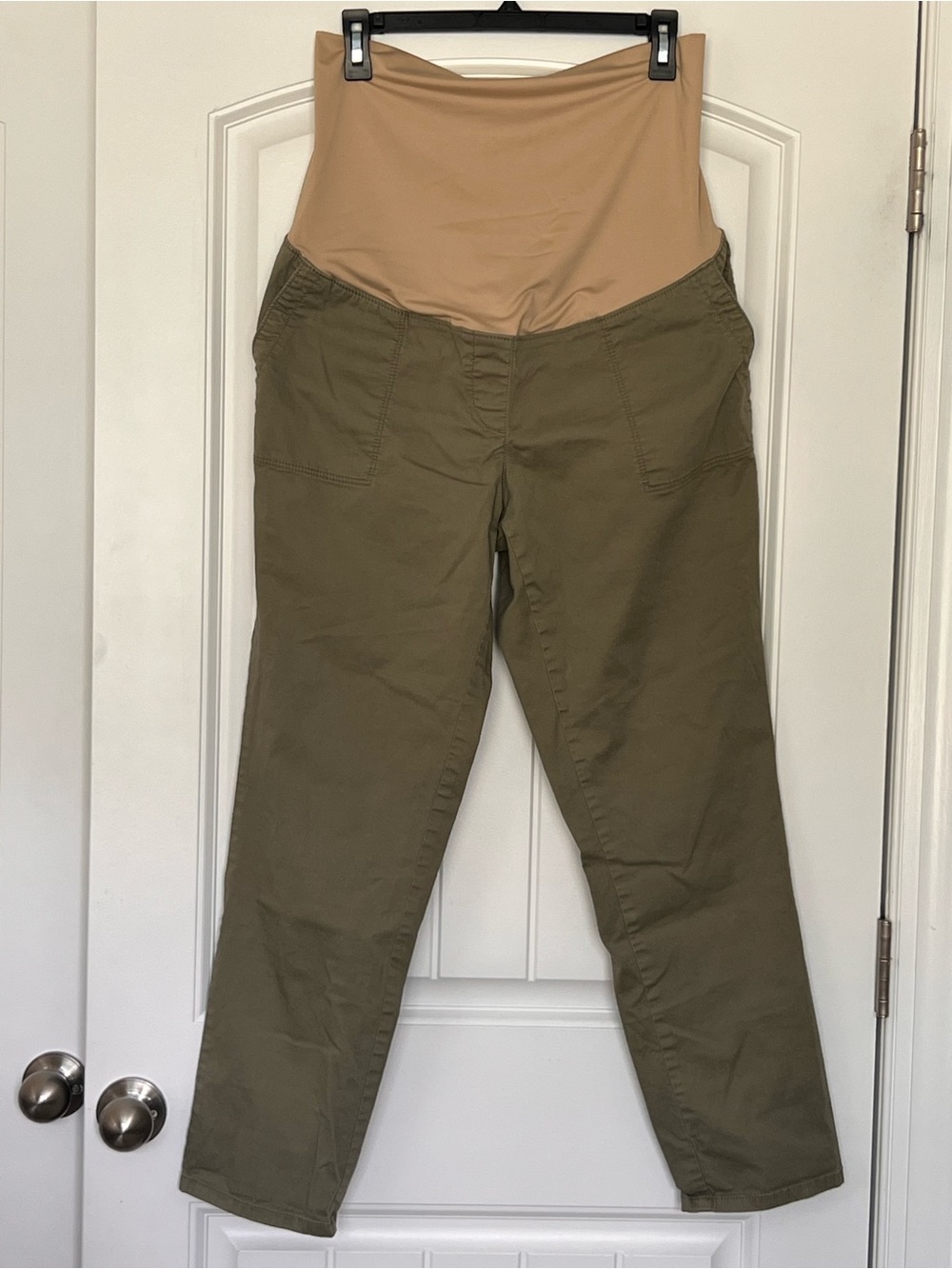 LOFT Olive Green Skinny Ankle Maternity Pants with Beige Waistband Size 12